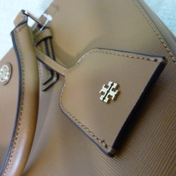 NEW Tory Burch Robinson Mini Double-Zip Tigers Eye Tan Leather Tote Bag/Satchel - Picture 13 of 14